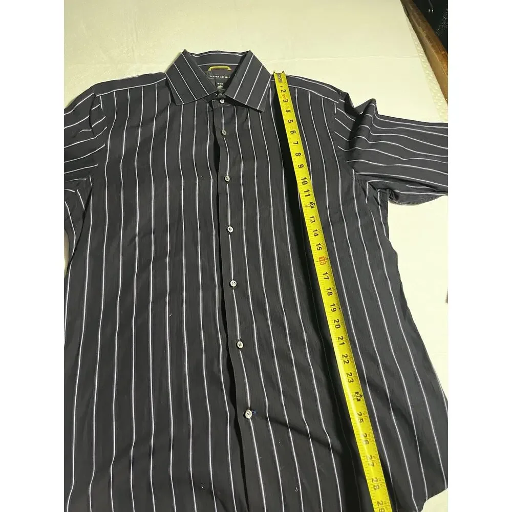 Banana Republic Mens 16-16.5 Black Stripe French Cuff Dress Shirt